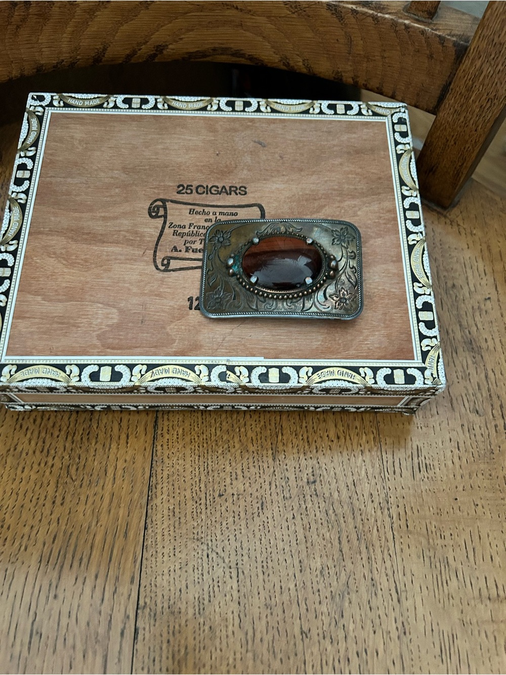 Antique Ornate Buckle with Amber Stone